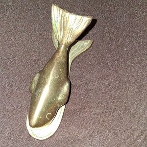 Brass Whale Decorative Accent. Desk Top Paper Clip.